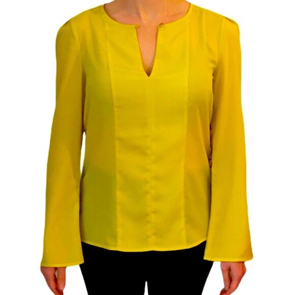 The Limited Yellow Scoop Neck Gold Button Blouse - Picture 3 of 14